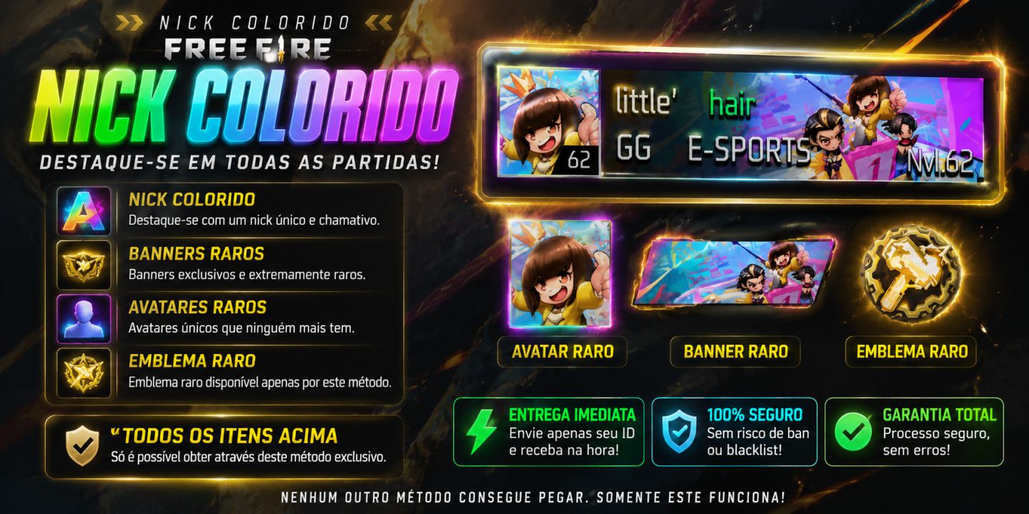 NICK COLORIDO FREE FIRE DESTAQUE-SE DE TODO MUNDO