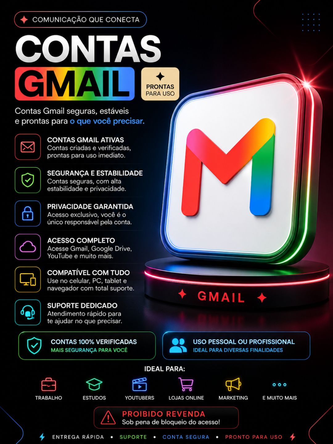 CONTAS GMAIL GOOGLE PRONTAS PARA USO (SEM SMS)