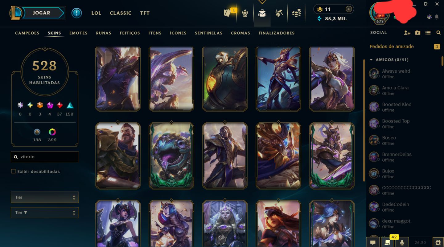 CONTA LOL 528 SKINS | DESDE 2013 | ELISE VITORIOSA + VALORANT