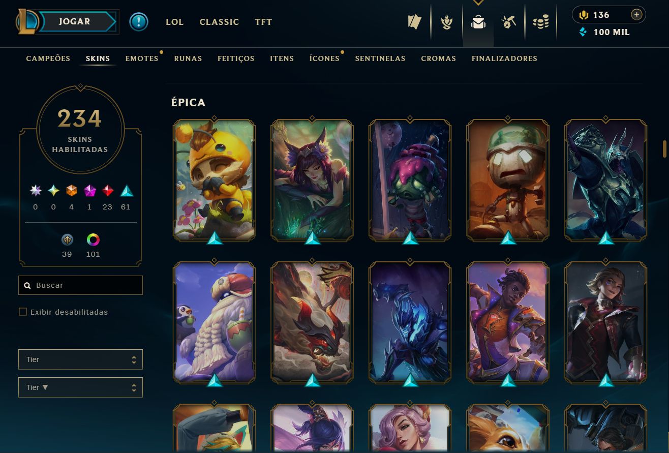 LOL 2014 | D1 75 PDL | EX-MESTRE | 234 SKINS | 4 ULTIMATE | 23 LENDÁRIAS