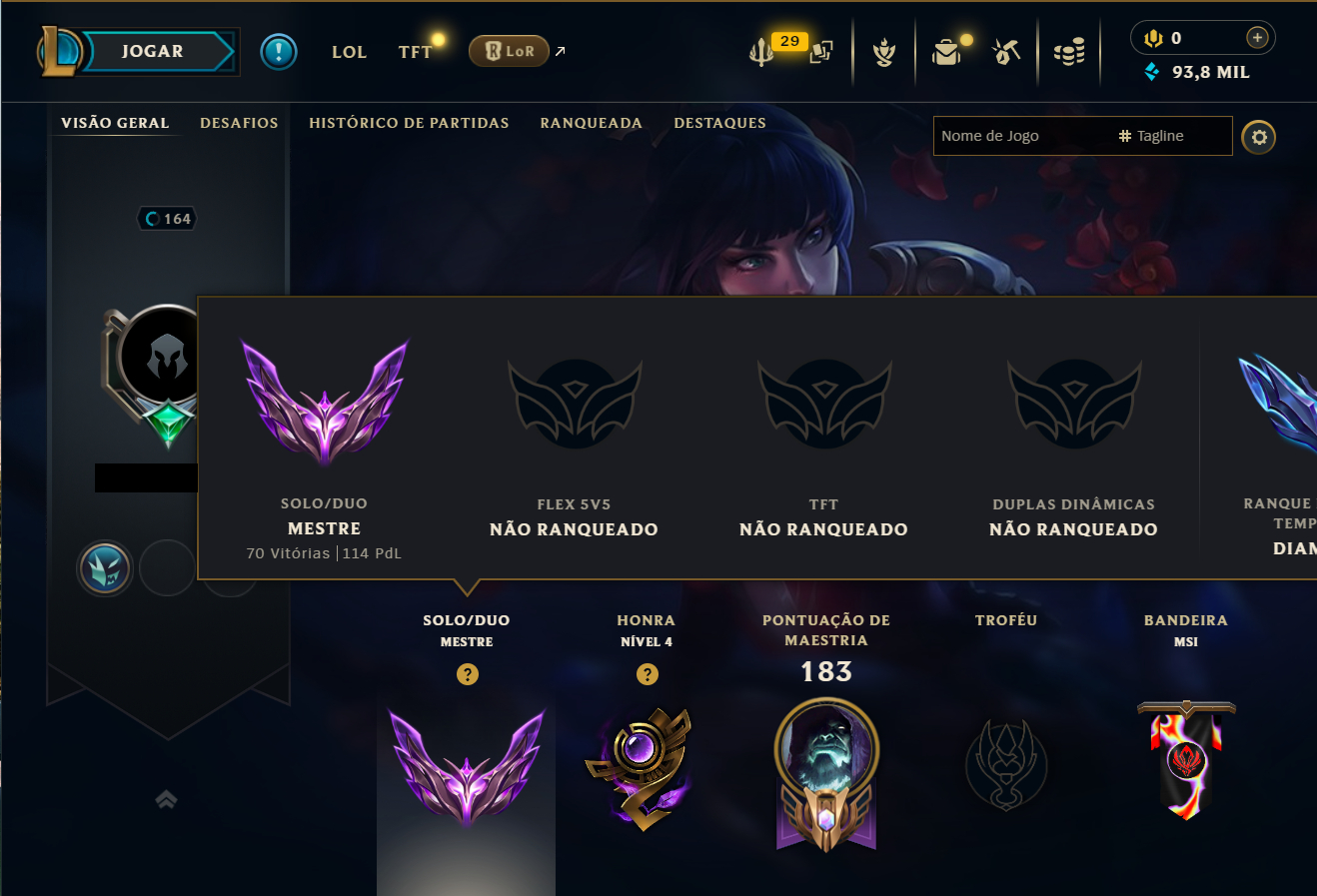 Conta LoL Rank Elo Mestre Season Temporada 16