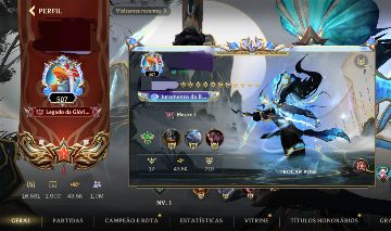 Conta de Wild Rift com várias skins lendárias, épicas e prestígio.
