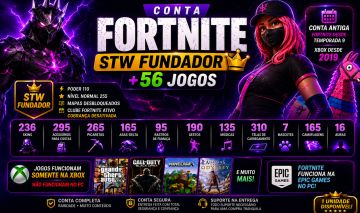CONTA FORTNITE | 236 SKINS | STW FUNDADOR | 265 PICARETAS+56 JOGOS| FULL ACESSO