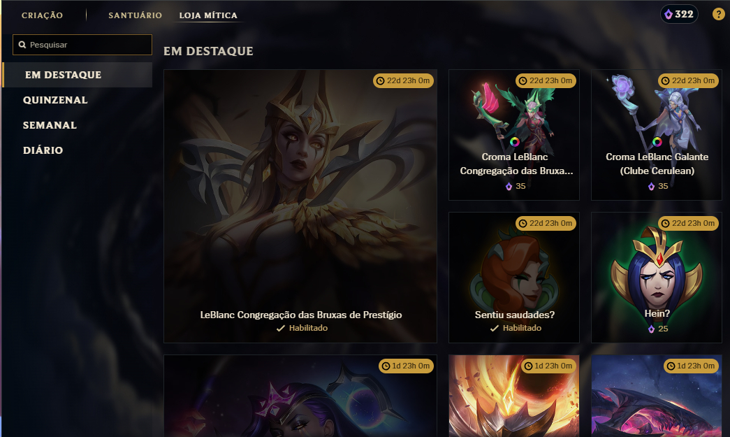 CONTA LOL - DIAMANTE IV +500 SKINS +300 ESSENCIAS MÍTICAS E TODOS OS CHAMPS