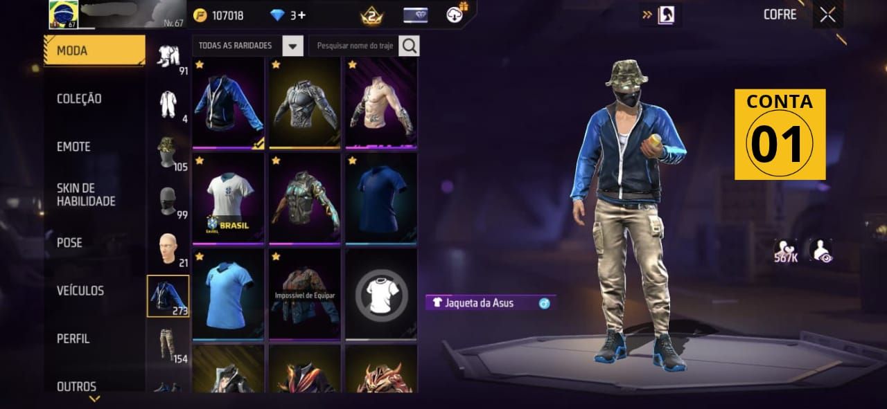CONTAS FREE FIRE | GEMADAS + VÁRIOS CONJUNTOS E SKINS