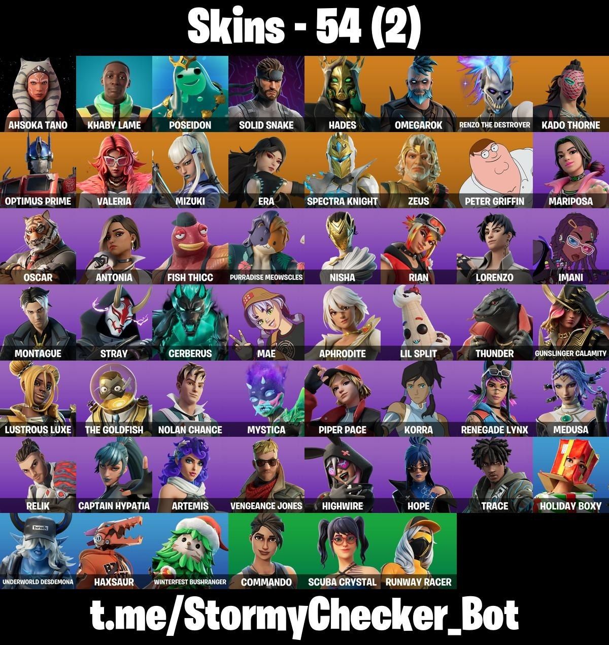 CONTA FORTNITE COM 54 SKINS SOLID SNAKE/OMEGAROK/ZEUS/LIL SPLIT/RIAN/NISHA/KORRA