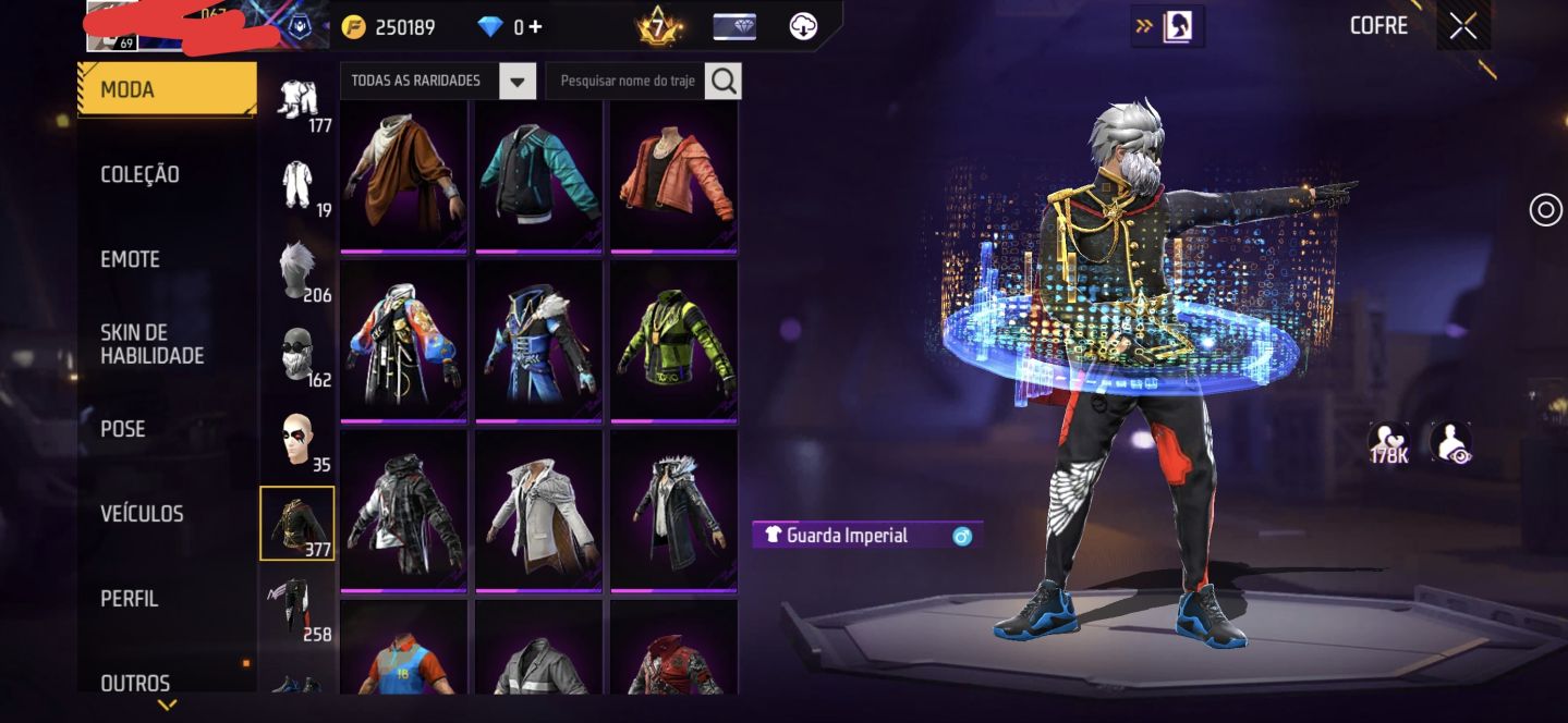 Conta de FF, prime 7, Level 69, muitos itens raros.