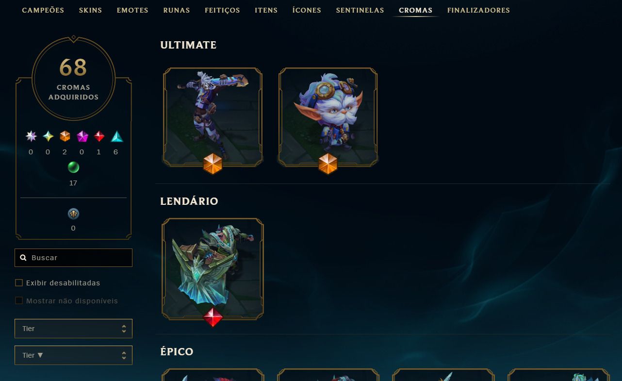 Conta LOL esmeralda full champs