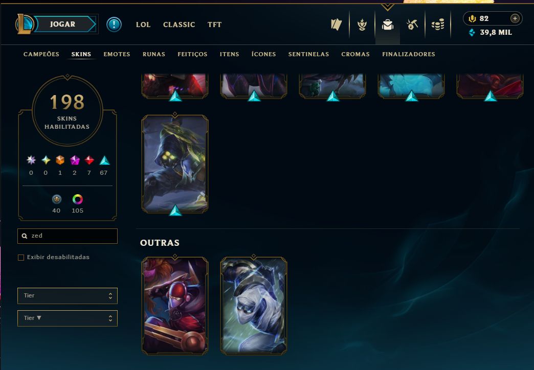 Conta LOL, full champs, lvl 398, 198 skins - Quase todas Skins e Cromas do Zed