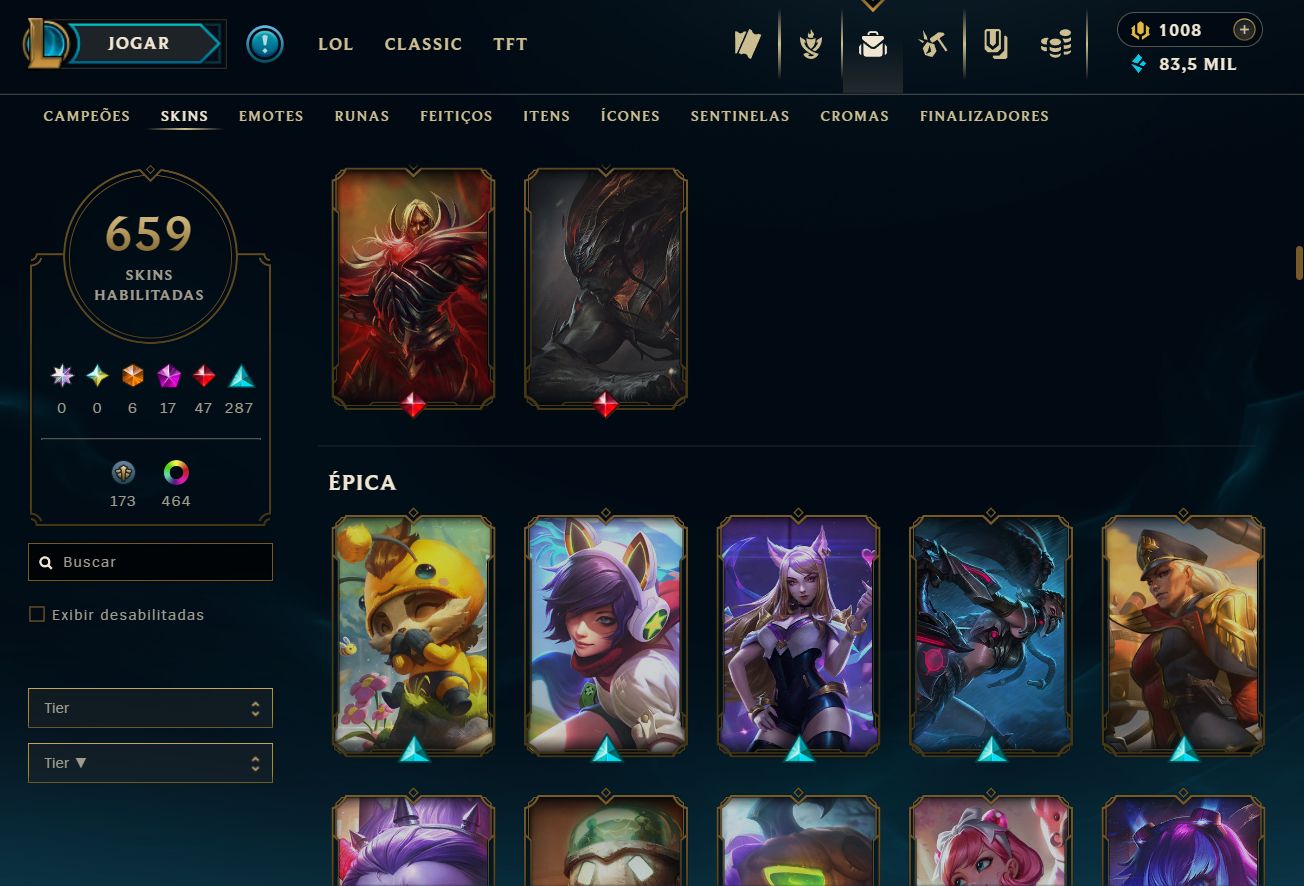 Lvl 767 | 659 skins | 1008 RP | Bordas e muitos mais