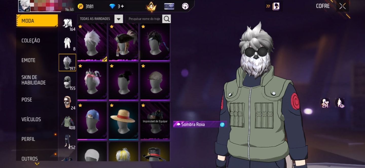 CONTA FREEFIRE COM TODAS AS SKINS DE NARUTO E ARMAS ATRIBUTADAS