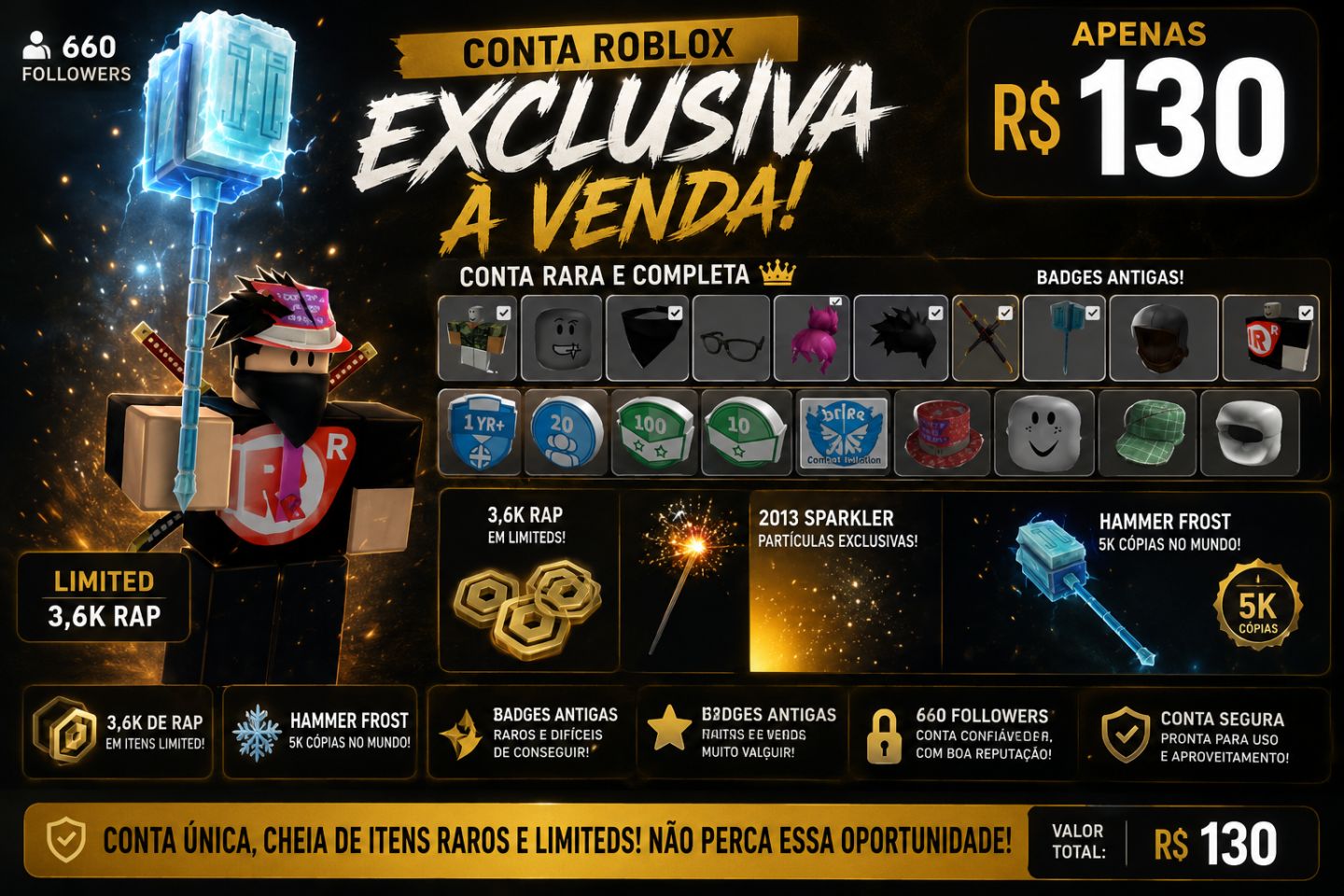 CONTA ROBLOX RARA À VENDA APENAS R$130