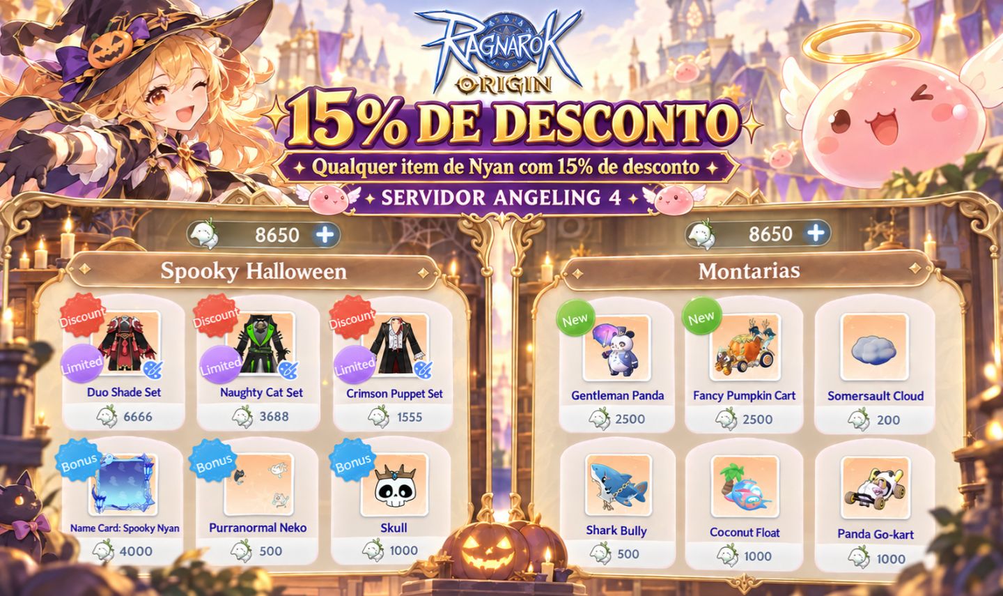 Ragnarok Origin Classic : Qualquer item de Nyan com 15% de desconto. Angeling 4