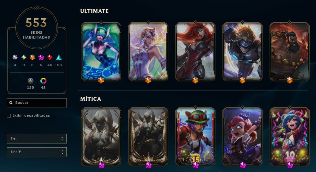 CONTA LOL 550 SKINS