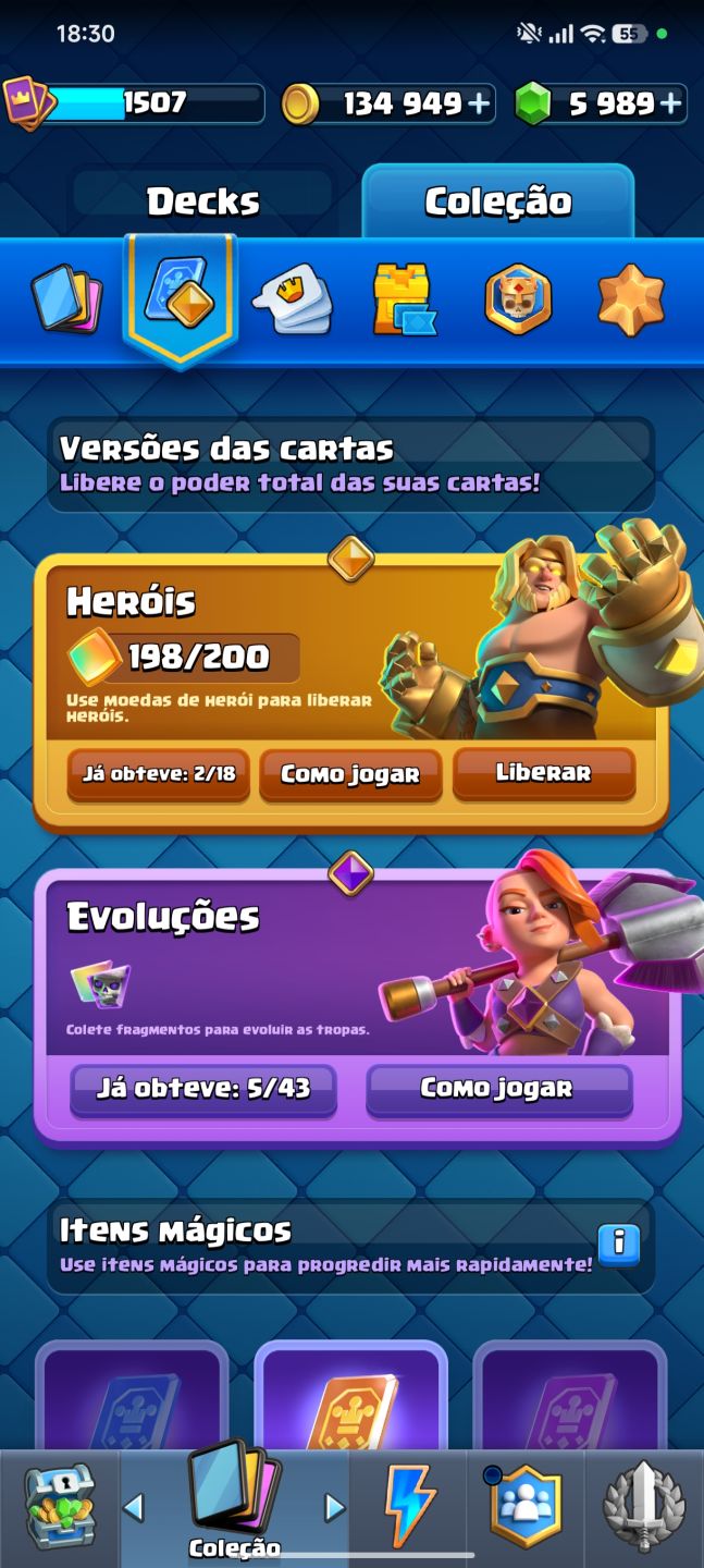 CONTA CLASH ROYALE LVL 21 + 8K TROFÉUS + 6K GEMAS + TORRE E CARTAS LVL 14, +