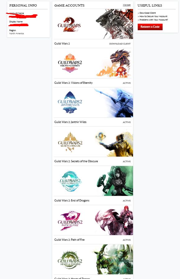 Conta End game de Guild Wars 2 (Região EUA e Conta Arenanet)