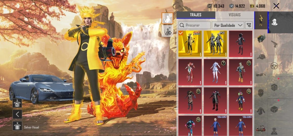 Conta pubg mobile, skin mumia black, skin naruto sabio, m416 glacial,ferrari etc