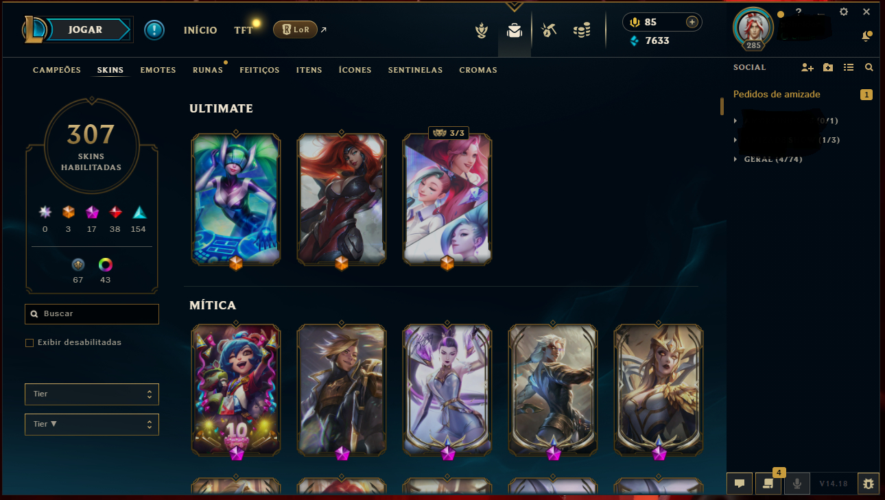 ACC LOL 100% SEGURA | FULL ACESSO | 307 SKINS- NIVEL 285 |