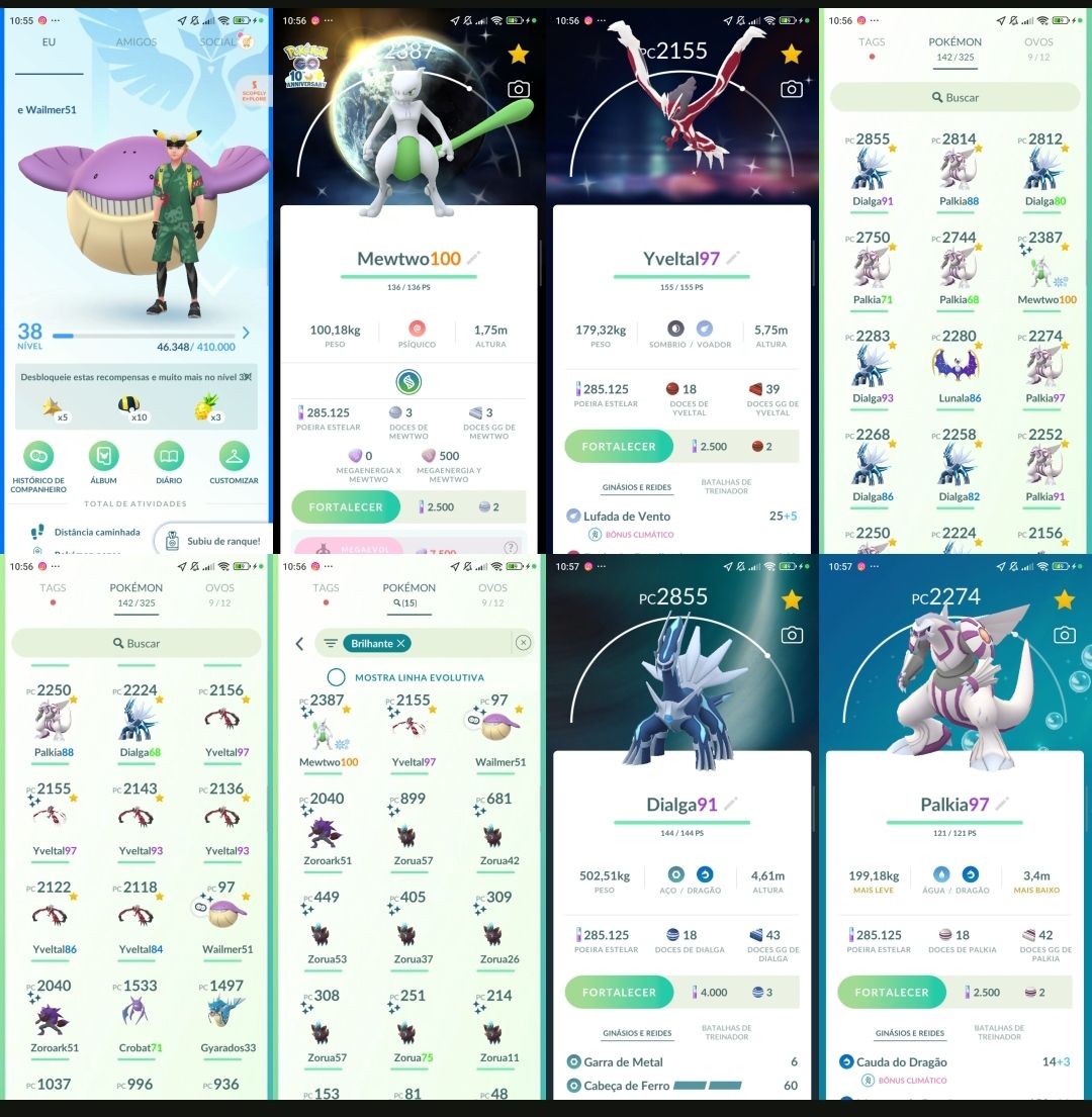 Pokémon Go LVL 38 | Mewtwo 100% shiny | Dialga e Palkia | Q184