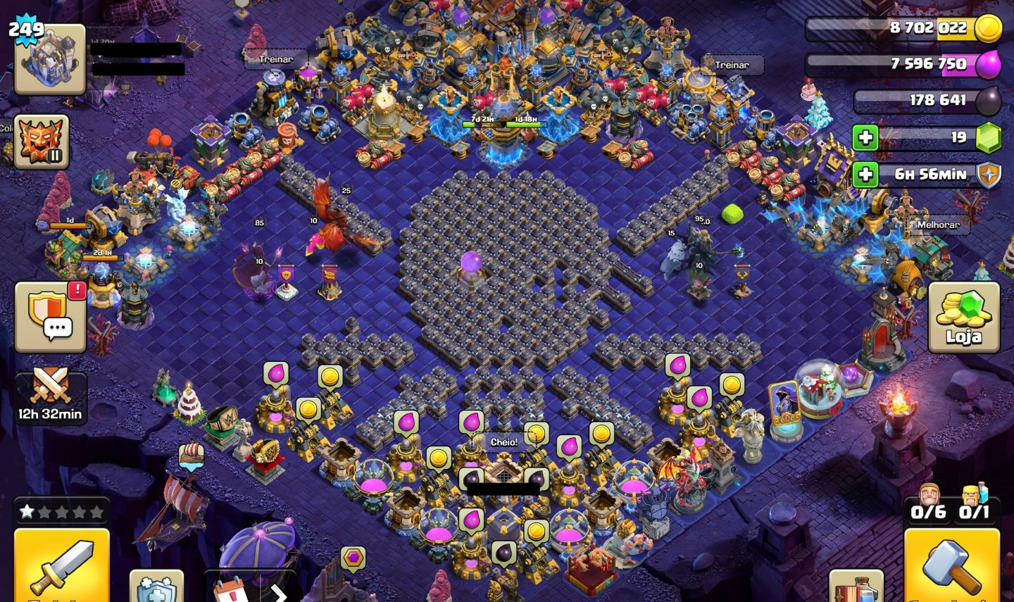 CONTA DO CLASH OF CLANS (CV 18 PRATICAMENTE FULL COM VÁIOS PASSES, SKINS ETC.)