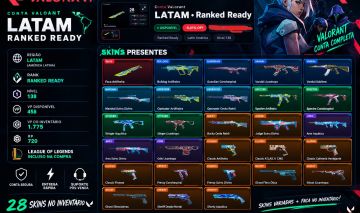 Conta Valorant LATAM | Ranked Ready | 1.775 VP em Skins | Nível 138