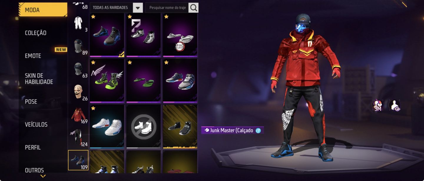CONTA FREE FIRE [169 PEITAS] CALÇA ANGELICAL VERMELHA | UMP ROXA | DUNK MASTER