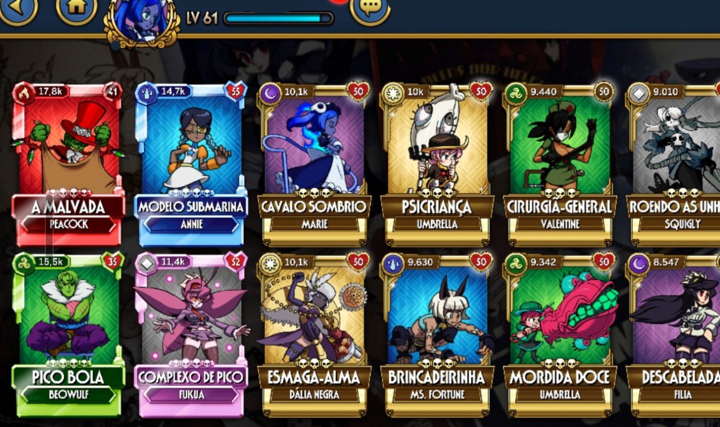 Conta Skullgirls Level 61, Desapego!!