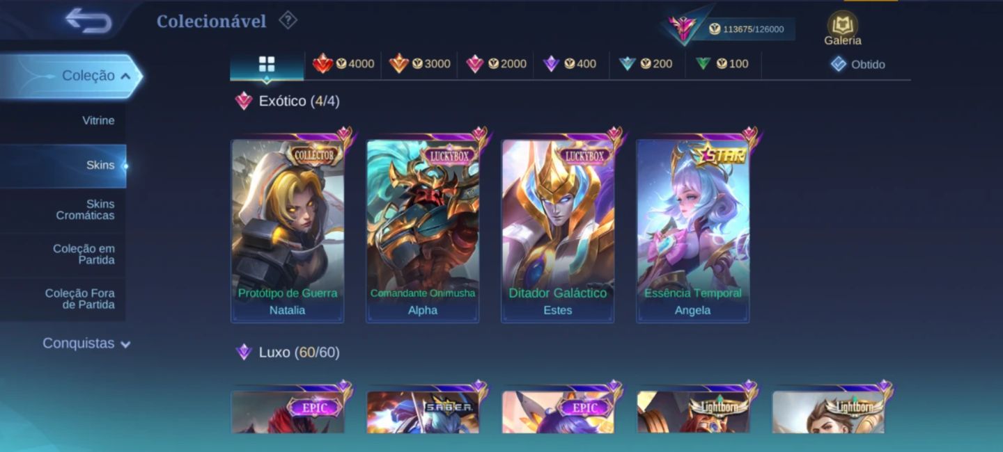 Conta Antiga Lvl 129, Full Herois, Full Emblemas, Muitas Skins e Colecionaveis!!