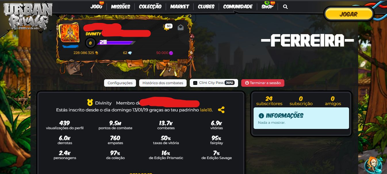Conta Urban Rivals Divinity 228M+ Clintz Coleção 97%