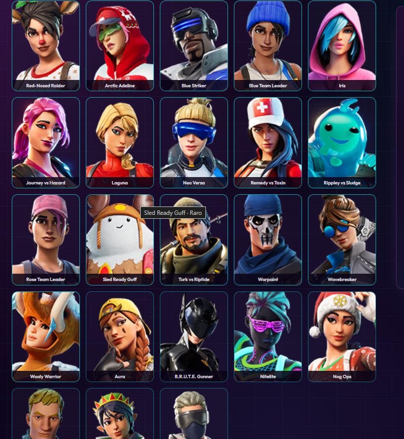 Conta com 102 skins e 93 picaretas