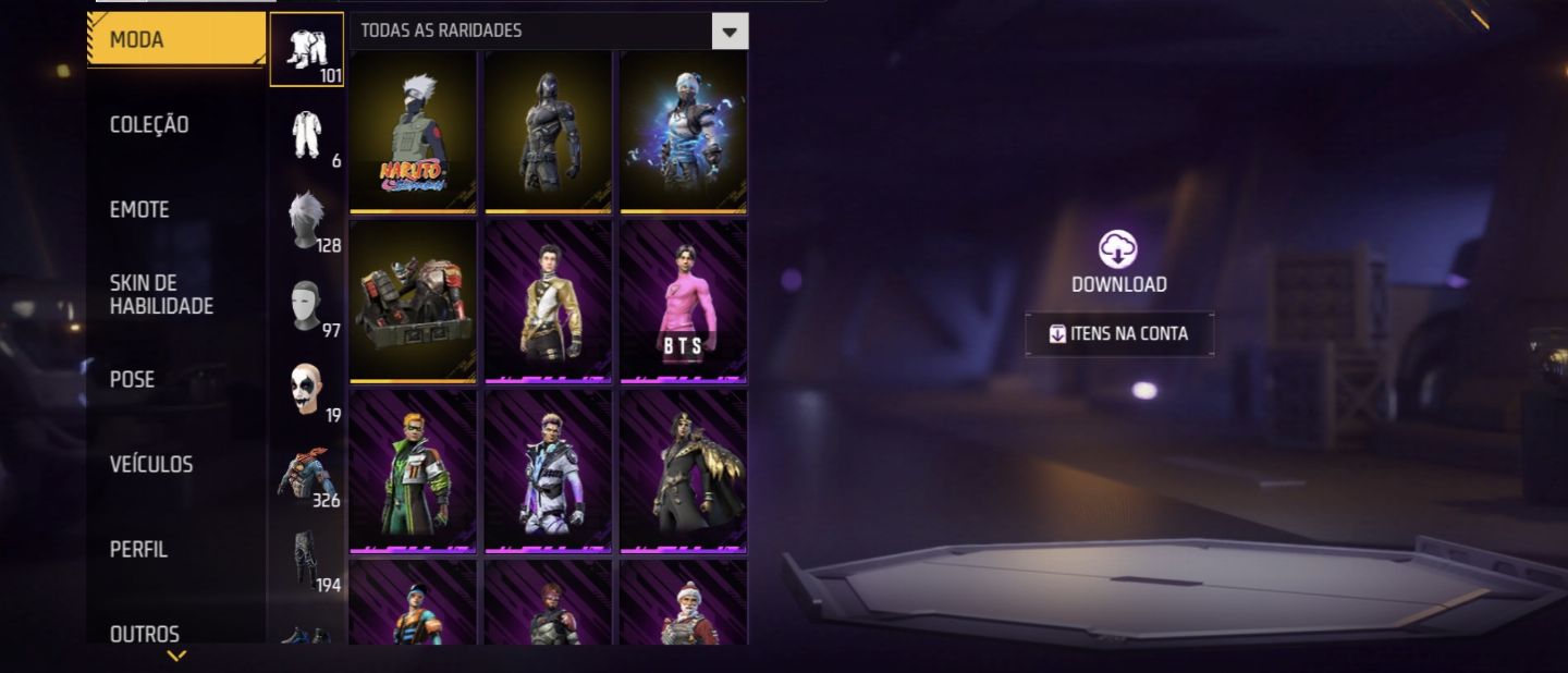 CONTA DE FF BRABA COM VARIAS SKINS