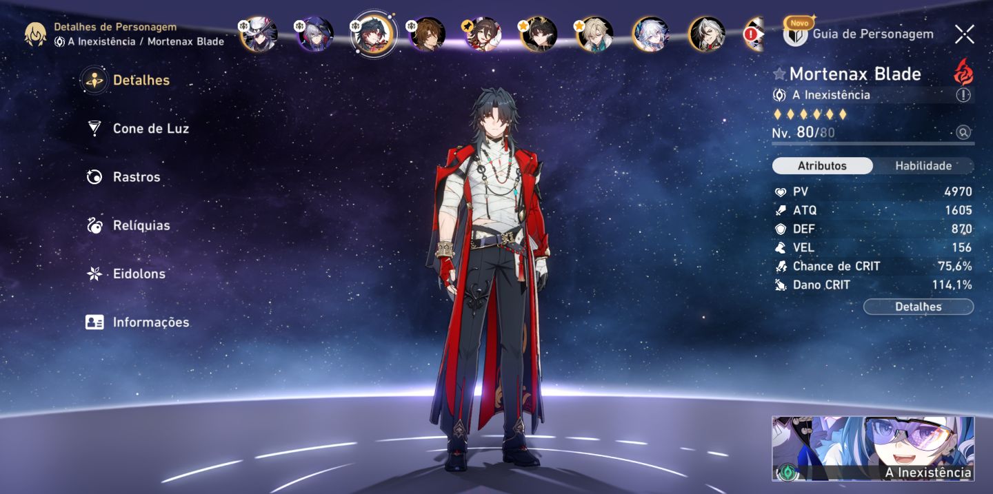 Conta Honkai Star Rail end game com Ashveil E6 Mortenax E2 e SW999 E1