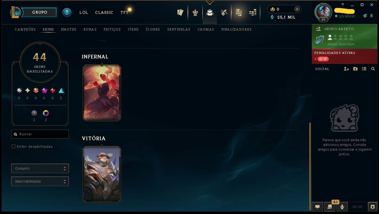 (PROMOÇÃO) CONTA SMURF - PRATA 1 - 25,1K EA - SKINS - FULL ACESSO