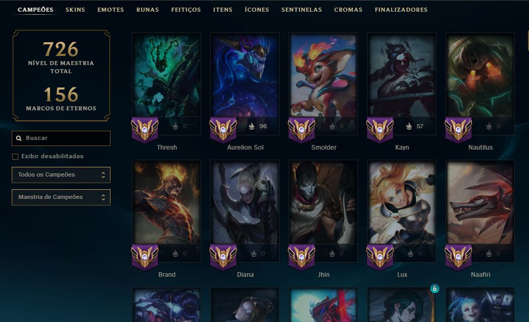 Conta de LOL +13 ANOS Higt Tier MESTRE, 230SKINS, ALL CHAMP, NV 400+