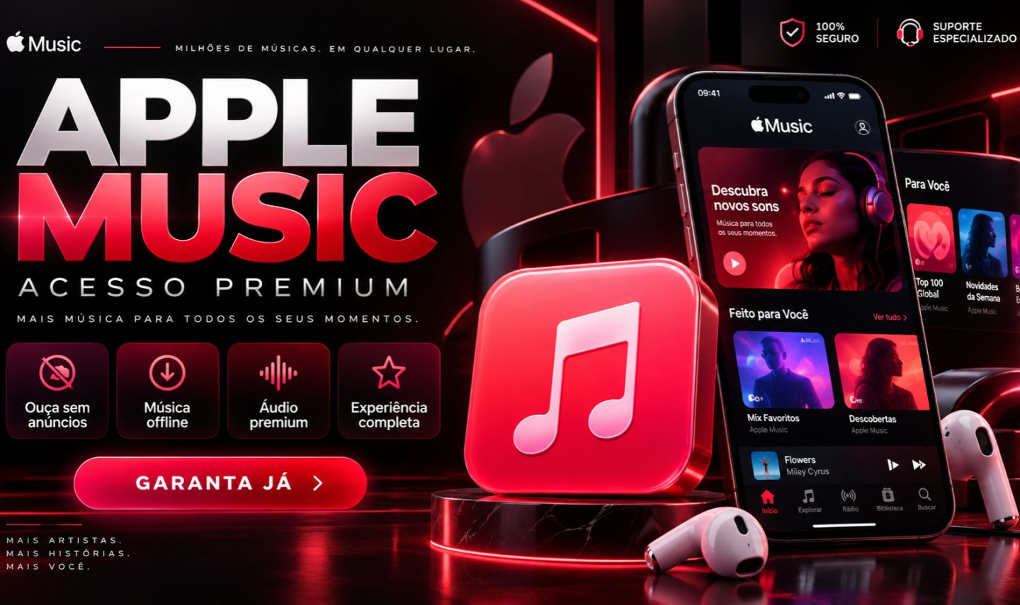 Apple Music | Acesso Individual Sem Anúncios Músicas Offline