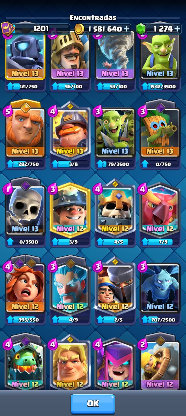 Conta de clash royale bastante upada, todas as cartas!!