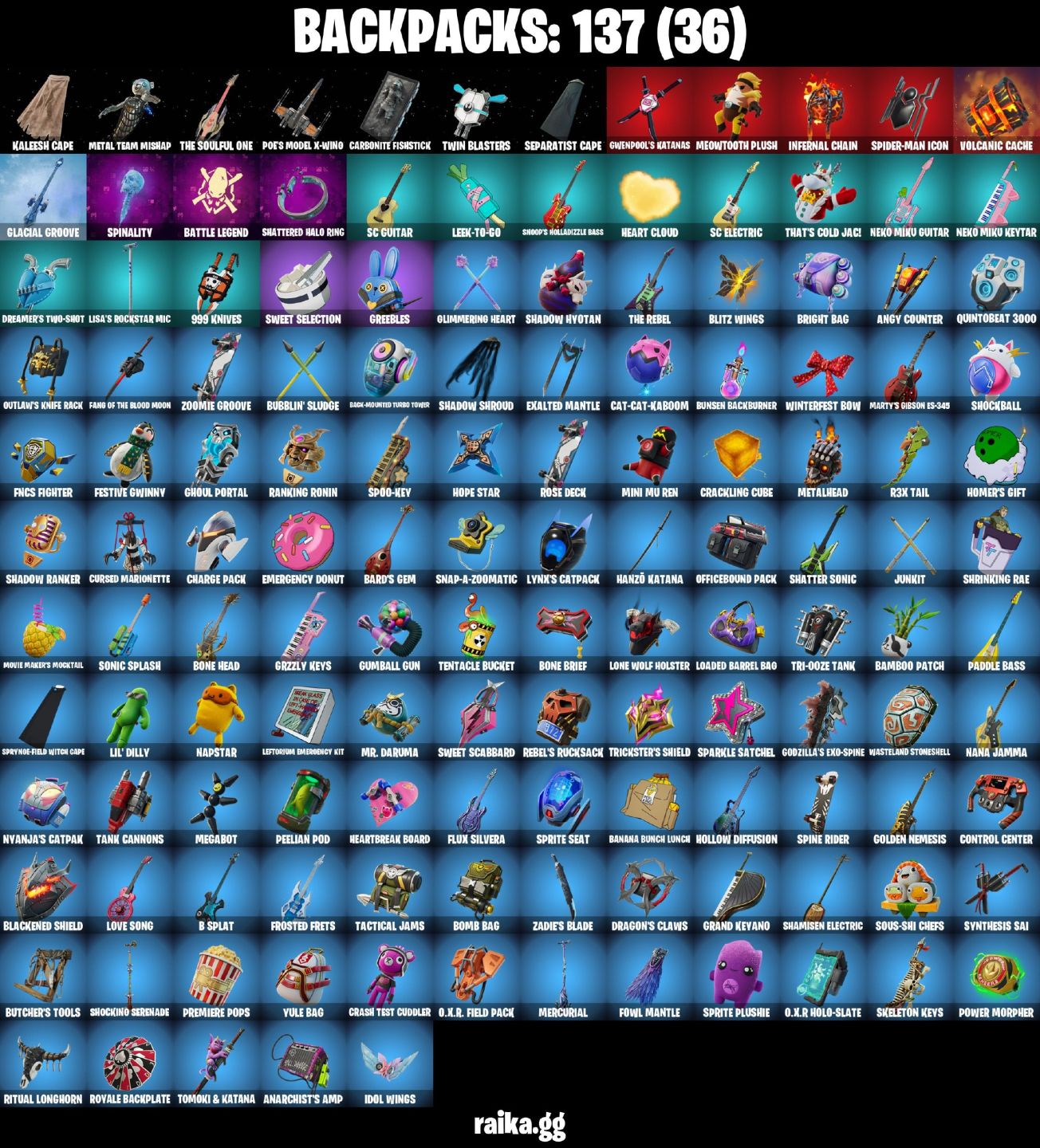 90 Skins - master chief (matte black), sub zero mk3, santa dogg, 200 vbucks