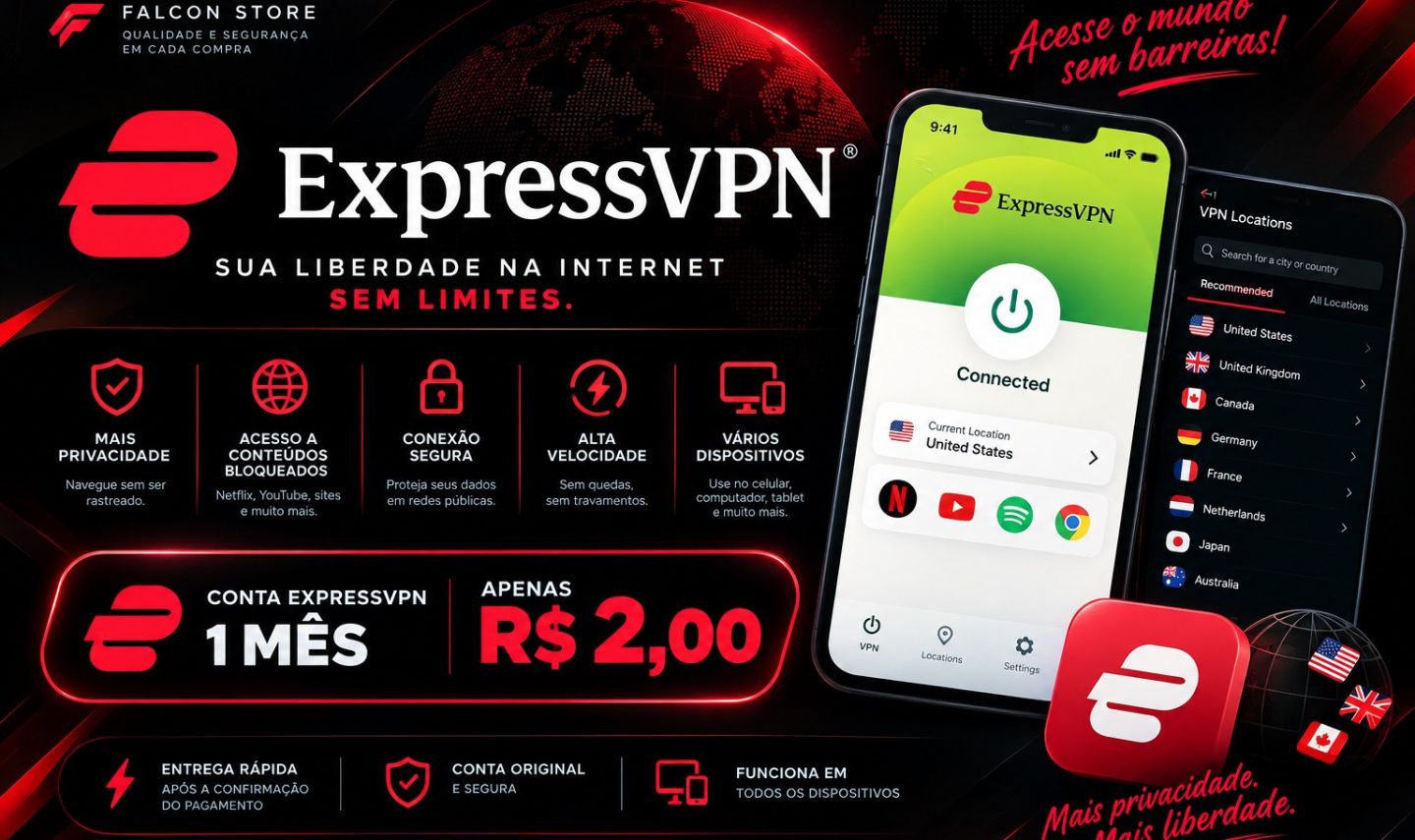 VPN | EXPRESSVPN 30 DIAS | CONTA PRIVADA | ENTREGA 100% AUTOMÁTICA