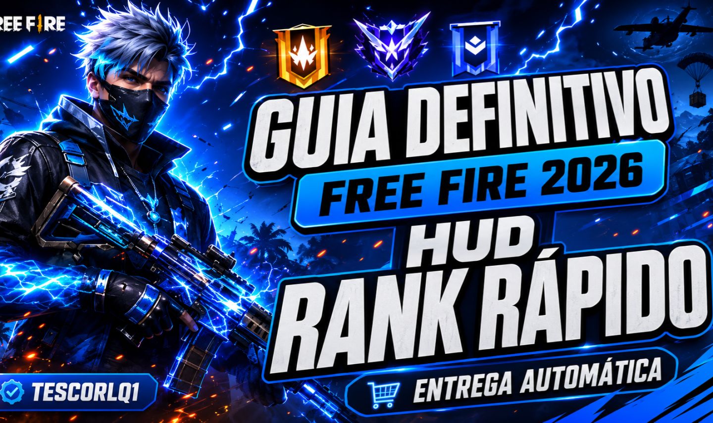Entrega Automática | Guia Definitivo Free Fire 2026, HUD e Rank Rápido