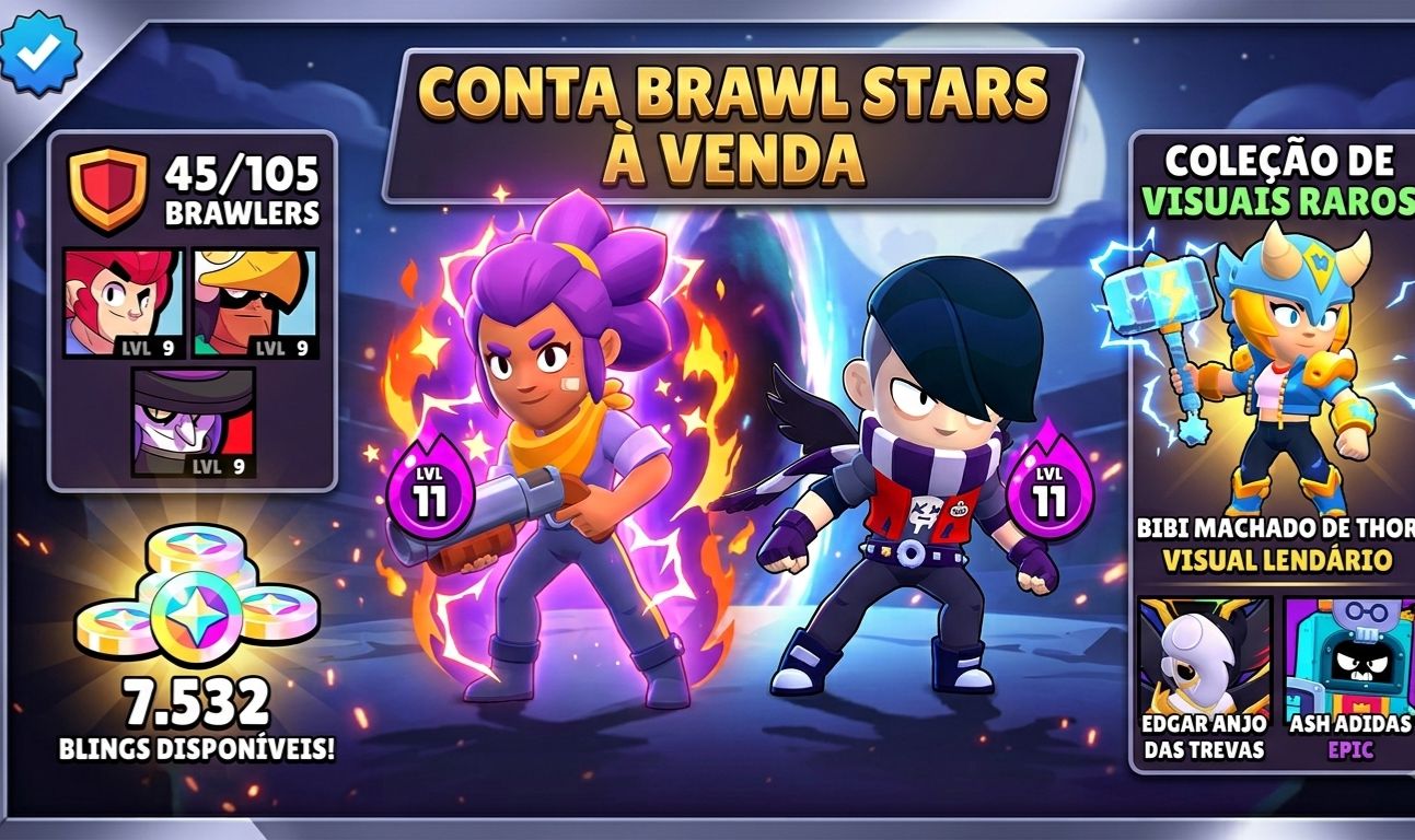 Conta de Brawl Stars - 45 Brawlers | Edgar e Shelly Lvl 11 (Hipercarga)