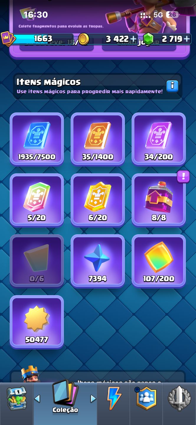 Conta Clash royale 13.5k trofeus com varias cartas lvl 16