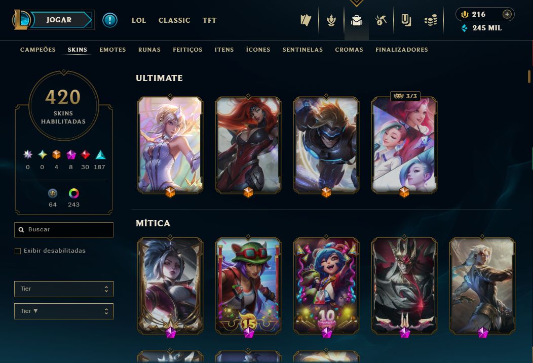 CONTA LEAGUE OF LEGENDS 420 skins 3,5k gastos