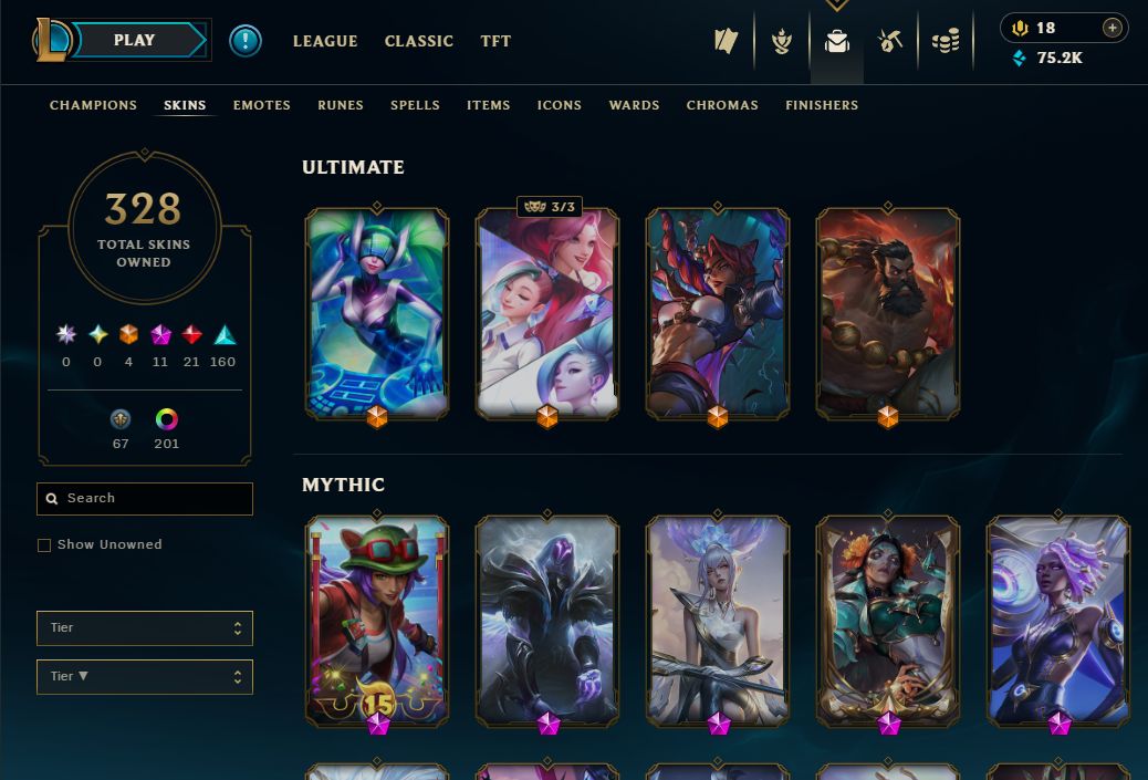 CONTA MASTER LOL | COLEÇÃO SENNA COMPLETA + VICTORIOUS COMPLETA | 328 SKINS