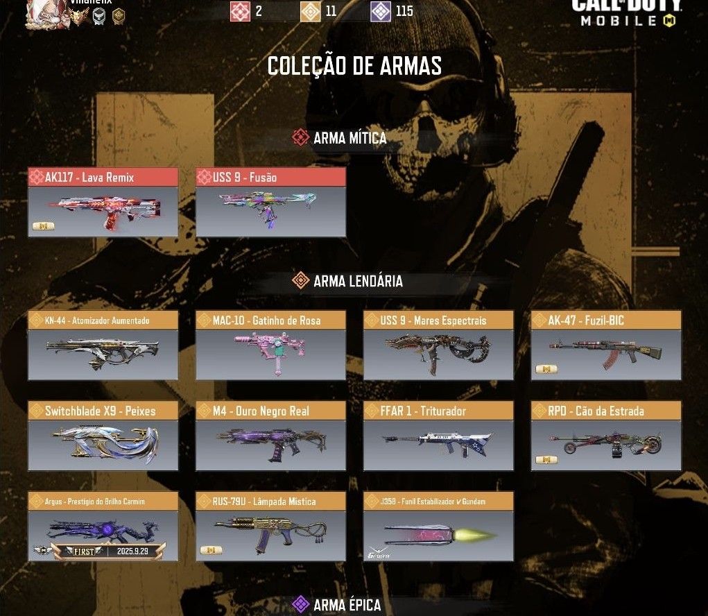 CONTA COD MOBILE CODM - 2 ARMAS MÍTICAS + 11 LENDÁRIAS | Call of Duty