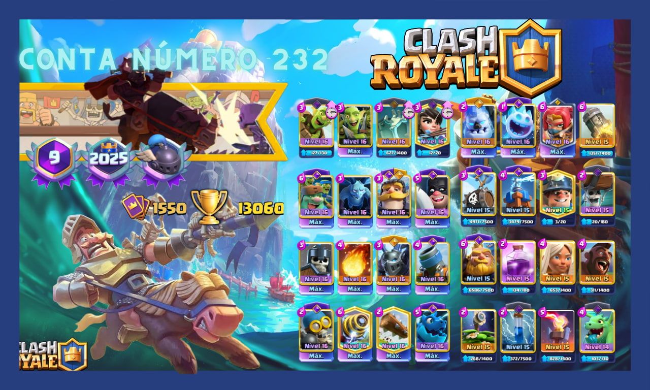 Contas de clash Royale upadas com cartas bem encaminhadas e com Vários troféus.