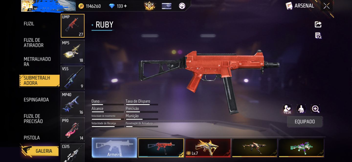 Conta de Free Fire Level 80