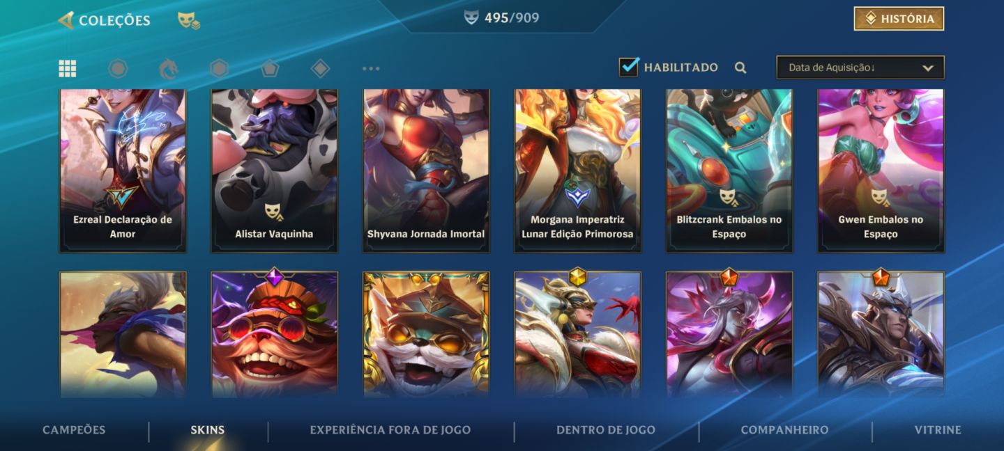 CONTA WILD RIFT FULL SKIN, Basicamente todos os champs tem skin