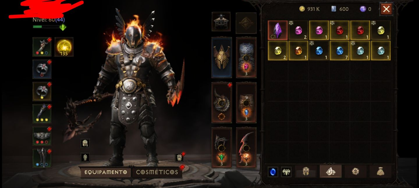 CONTA DIABLO IMMORTAL BÁRBARO NÍVEL 60(44) | 5.374 COMBATE | 135 RESSONÂNCIA