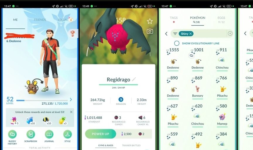 Conta Pokémon GO Lv52 | +1M Stardust | 18 Shinies + Regidrago pk12