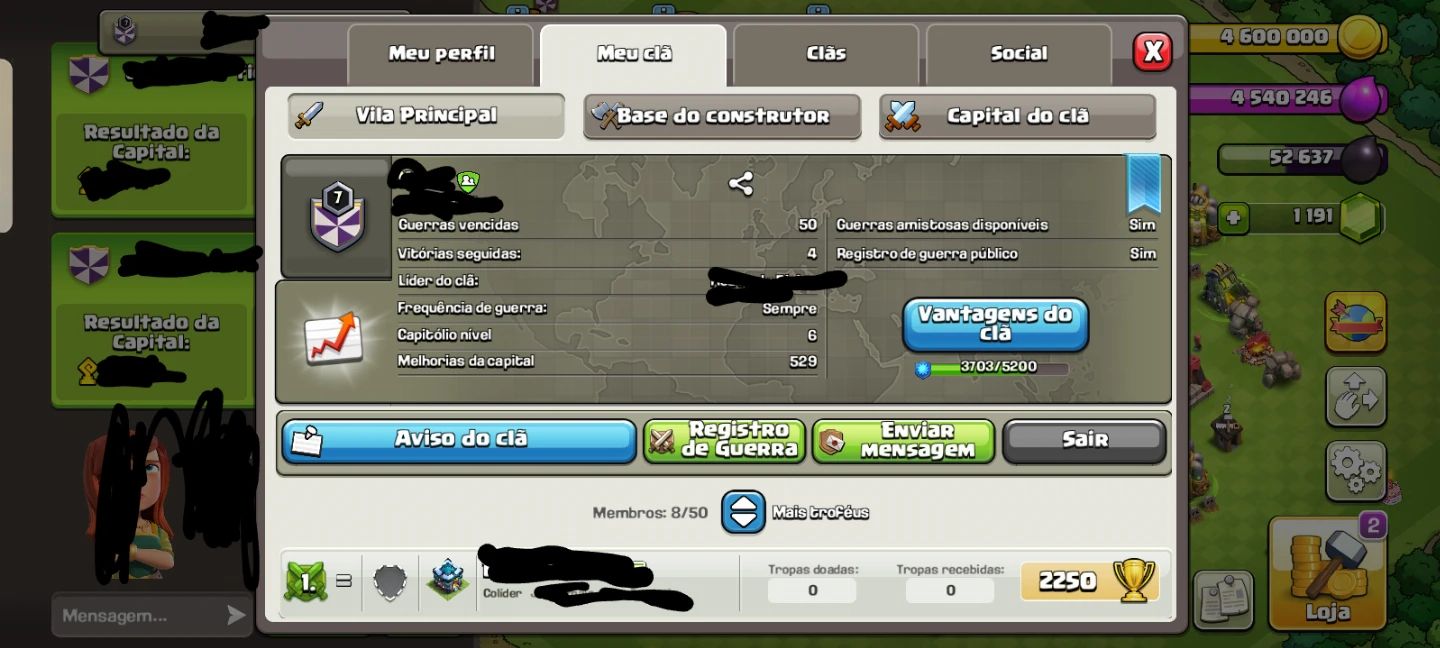 Clash Of Clans Clã de Nível 7 e Capitólio Nível 6 e Liga Ouro com CV 16 com lide